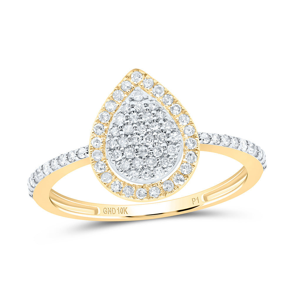 10kt Yellow Gold 1/3 Cttw Natural Diamond Pear Wedding Engagement Anniversary Ring, Women Size: 5-9