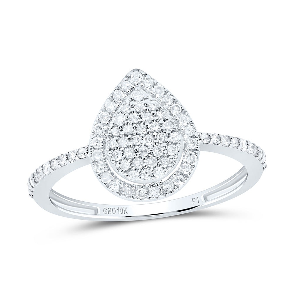 10kt White Gold 1/3 Cttw Natural Diamond Pear Wedding Engagement Anniversary Ring, Women Size: 5-9