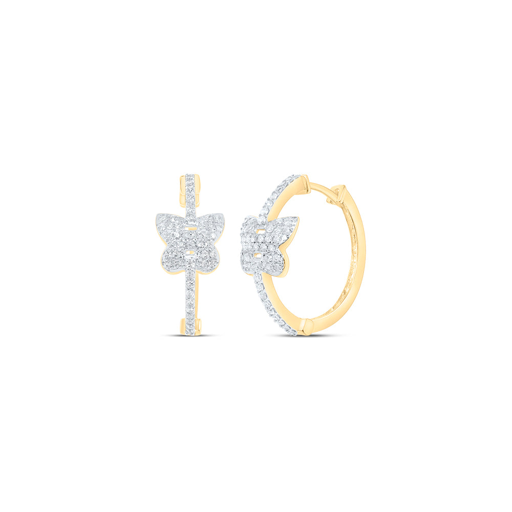 10kt Yellow Gold 1/3 Cttw Diamond Butterfly Hoops Huggies Earring