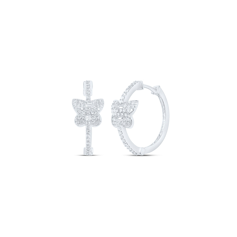 14kt White Gold 1/3 Cttw Diamond Butterfly Hoops Huggies Earring