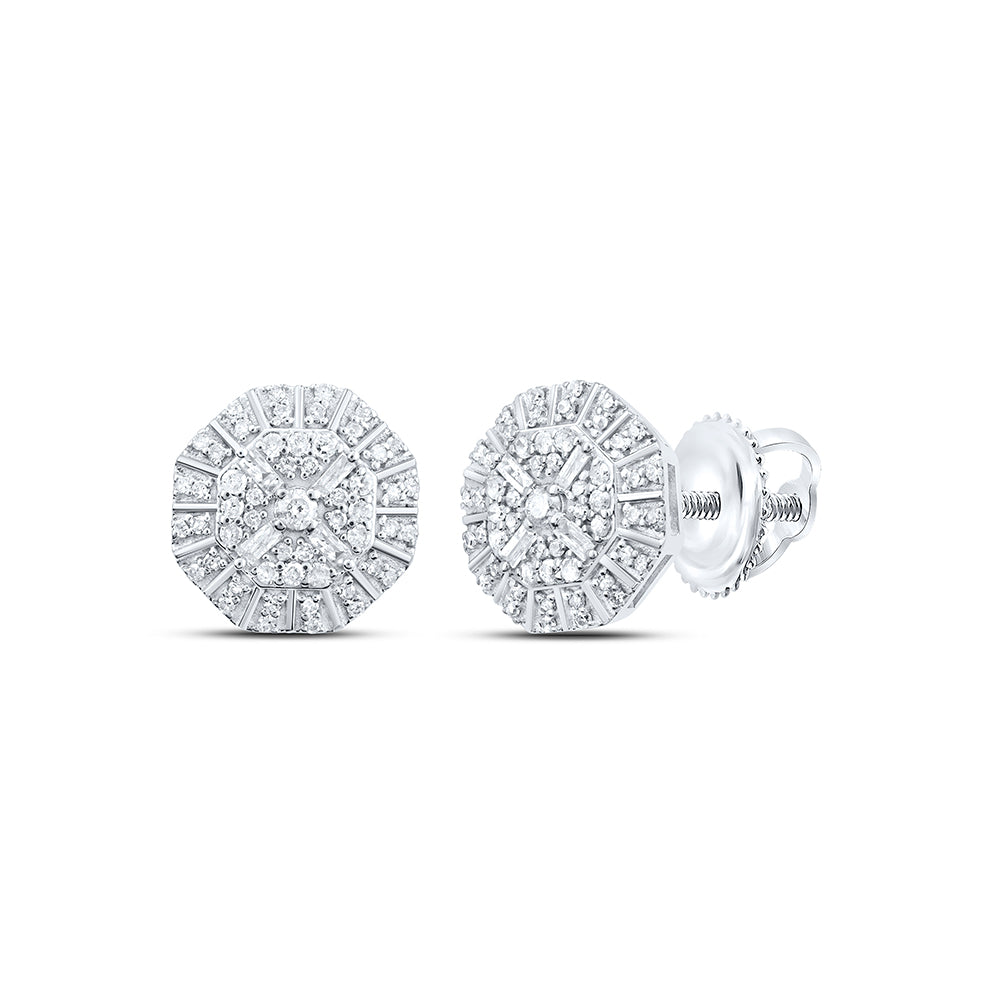 10kt White Gold 3/8 Cttw Diamond Hexagon Stud Earring