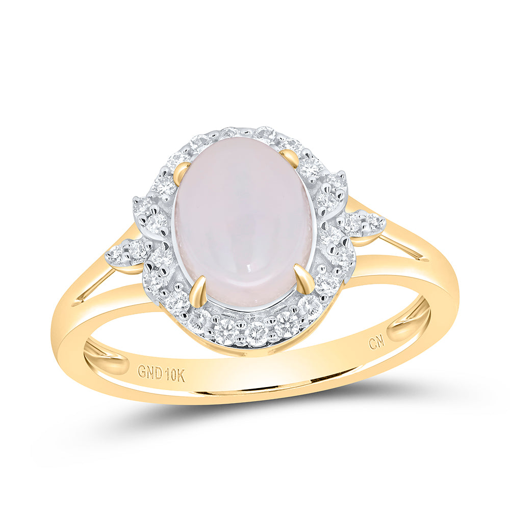 10kt Yellow Gold 1/5 Cttw Diamond 9x7mm-ov Opal Natural Wedding Engagement Anniversary Gem Ring, Women Size: 5-9