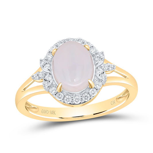 10kt Yellow Gold 1/5 Cttw Diamond 9x7mm-ov Opal Natural Wedding Engagement Anniversary Gem Ring, Women Size: 5-9