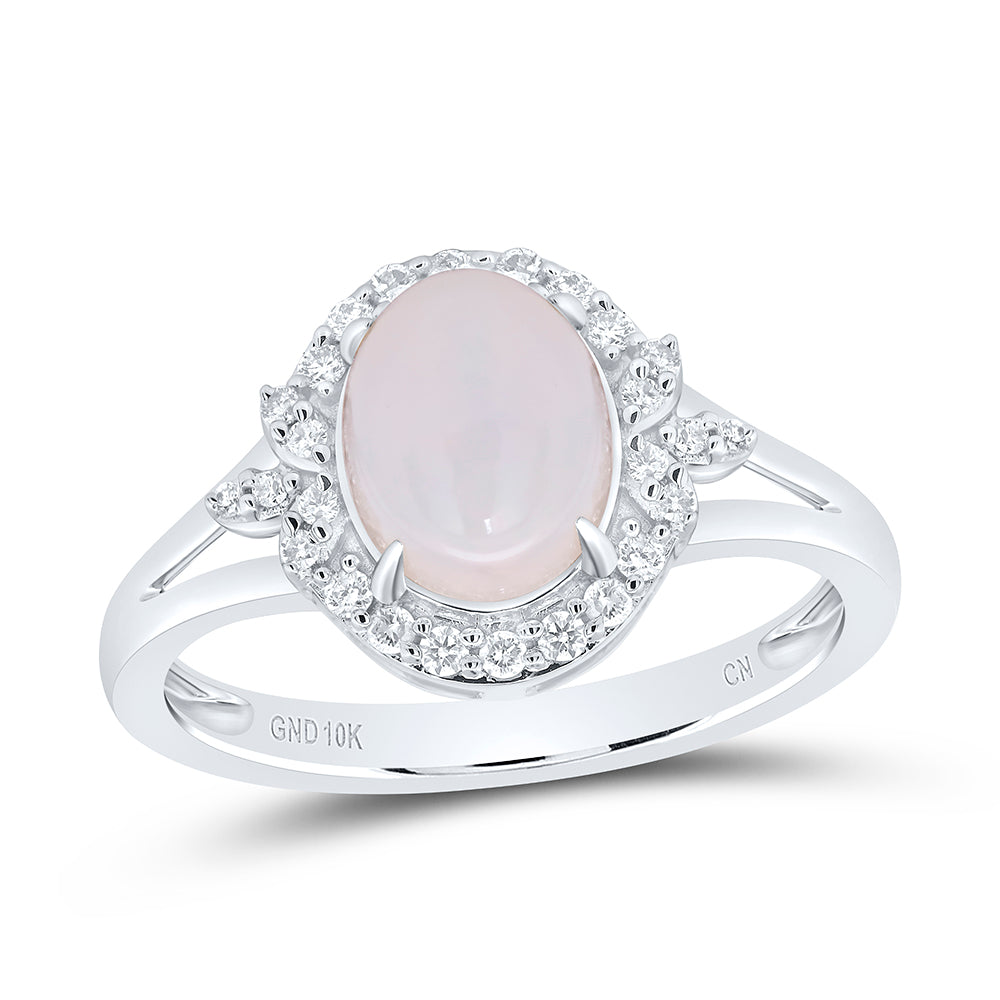 10kt White Gold 1/5 Cttw Diamond 9x7mm-ov Opal Natural Wedding Engagement Anniversary Gem Ring, Women Size: 5-9