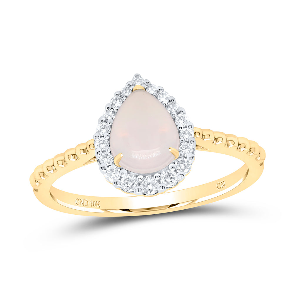10kt Yellow Gold 1/5 Cttw Diamond 8x6mm-pear Opal Natural Wedding Engagement Anniversary Gem Ring, Women Size: 5-9