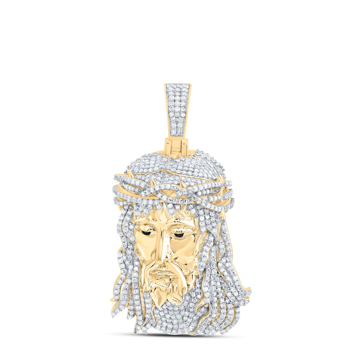10kt Yellow Gold 2 1/3 Cttw Diamond Jesus Face Mens Charm