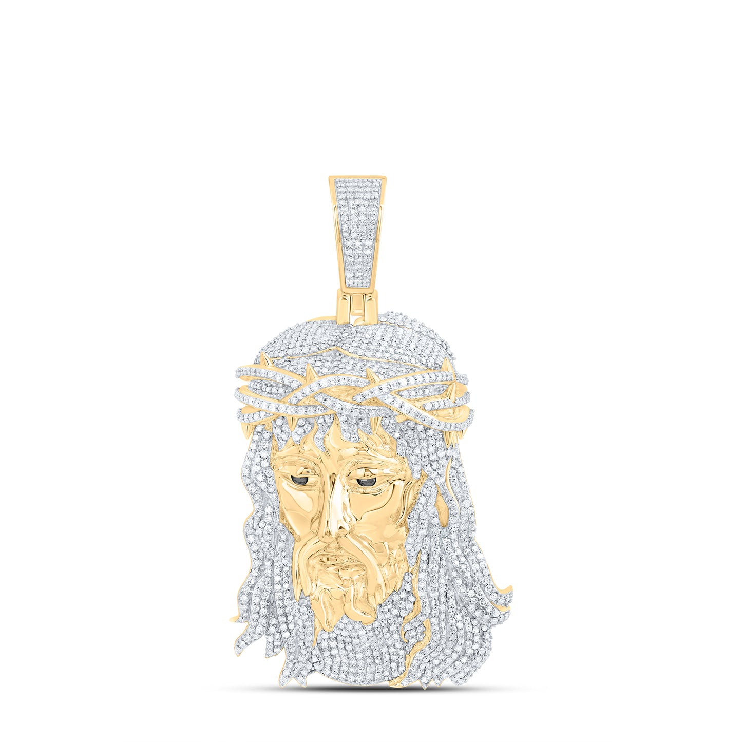 10K Yellow Gold 4 3/8Ctw Natural Diamond Jesus Face Mens Charm