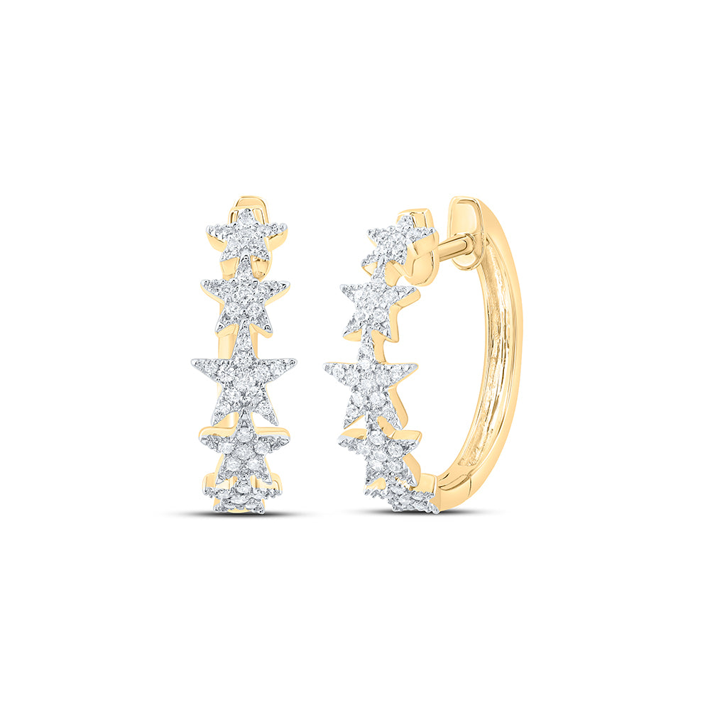 10kt Yellow Gold 1/4 Cttw Diamond Fashion Twinkle Star Hoop Earring