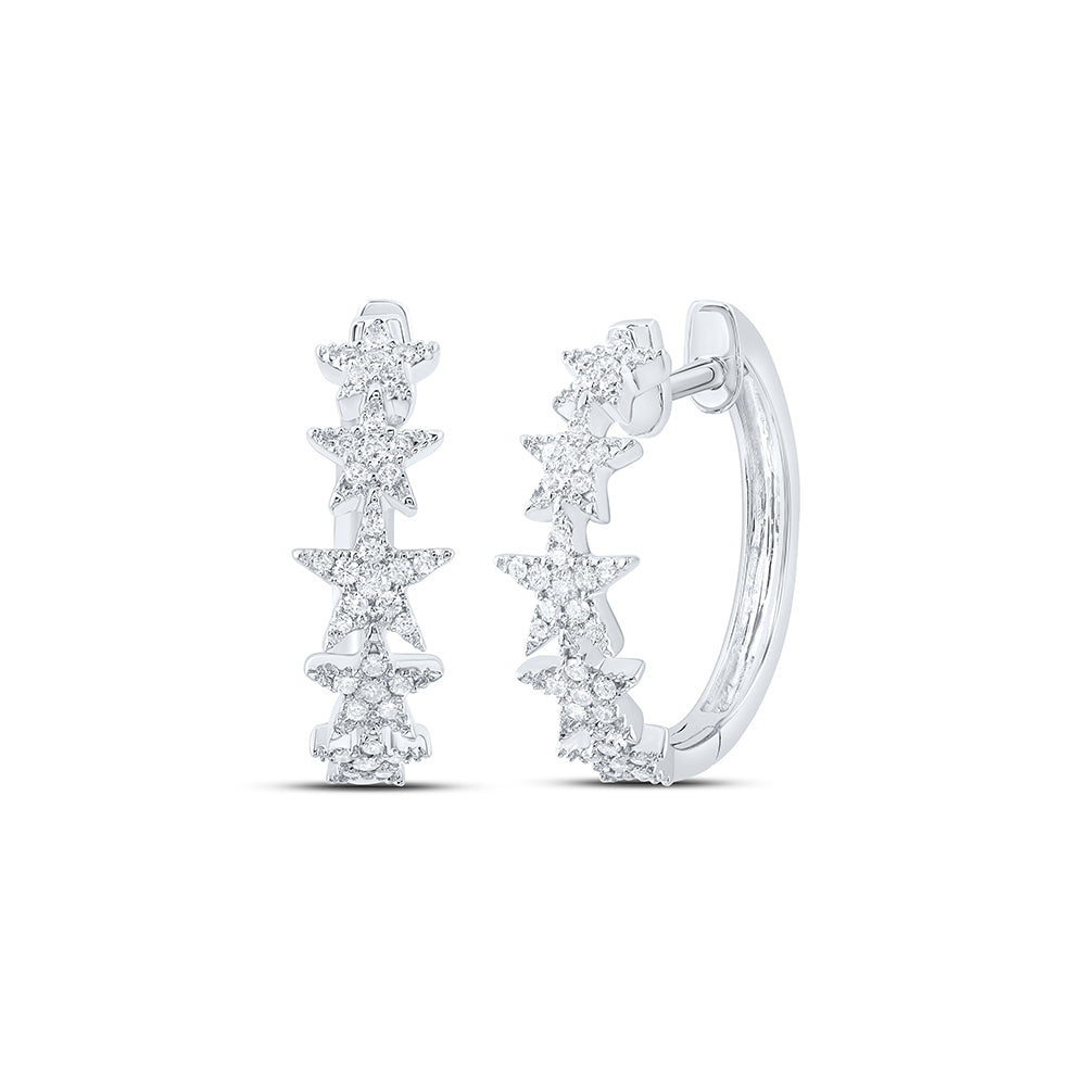 10kt White Gold 1/4 Cttw Diamond Fashion Twinkle Star Hoop Earring