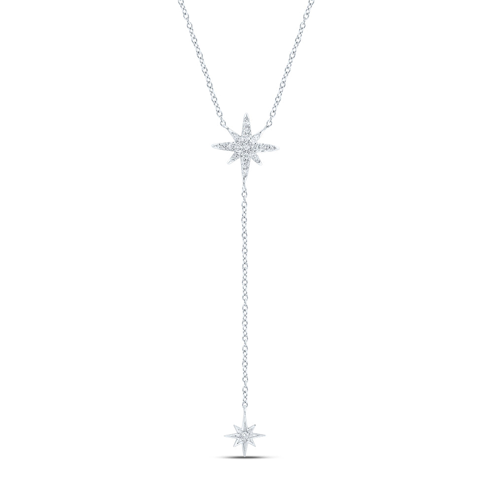 10kt White Gold 1/10 Cttw Diamond Fashion Twinkle Star Necklace, Length: 18 Inch