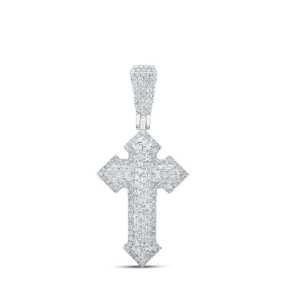 10kt White Gold 2 7/8 Cttw Diamond Cross Mens Charm
