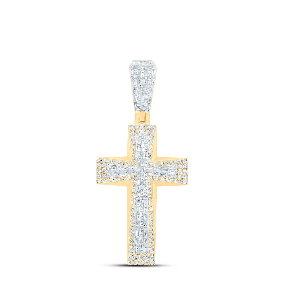 10kt Yellow Gold 2 1/3 Cttw Diamond Cross Mens Charm