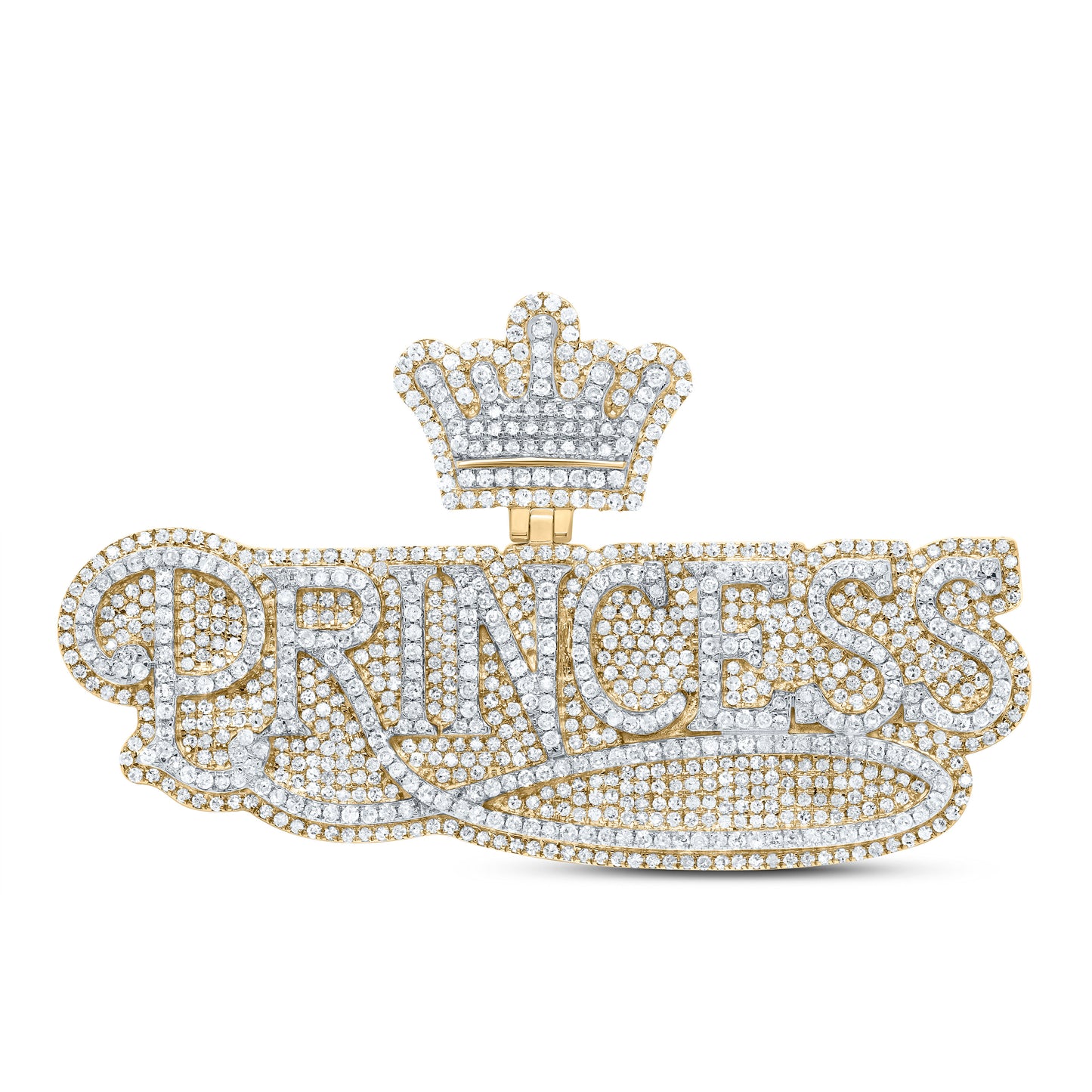 10kt Yellow Gold 3 1/5 Cttw Diamond Princess Crown Mens Charm