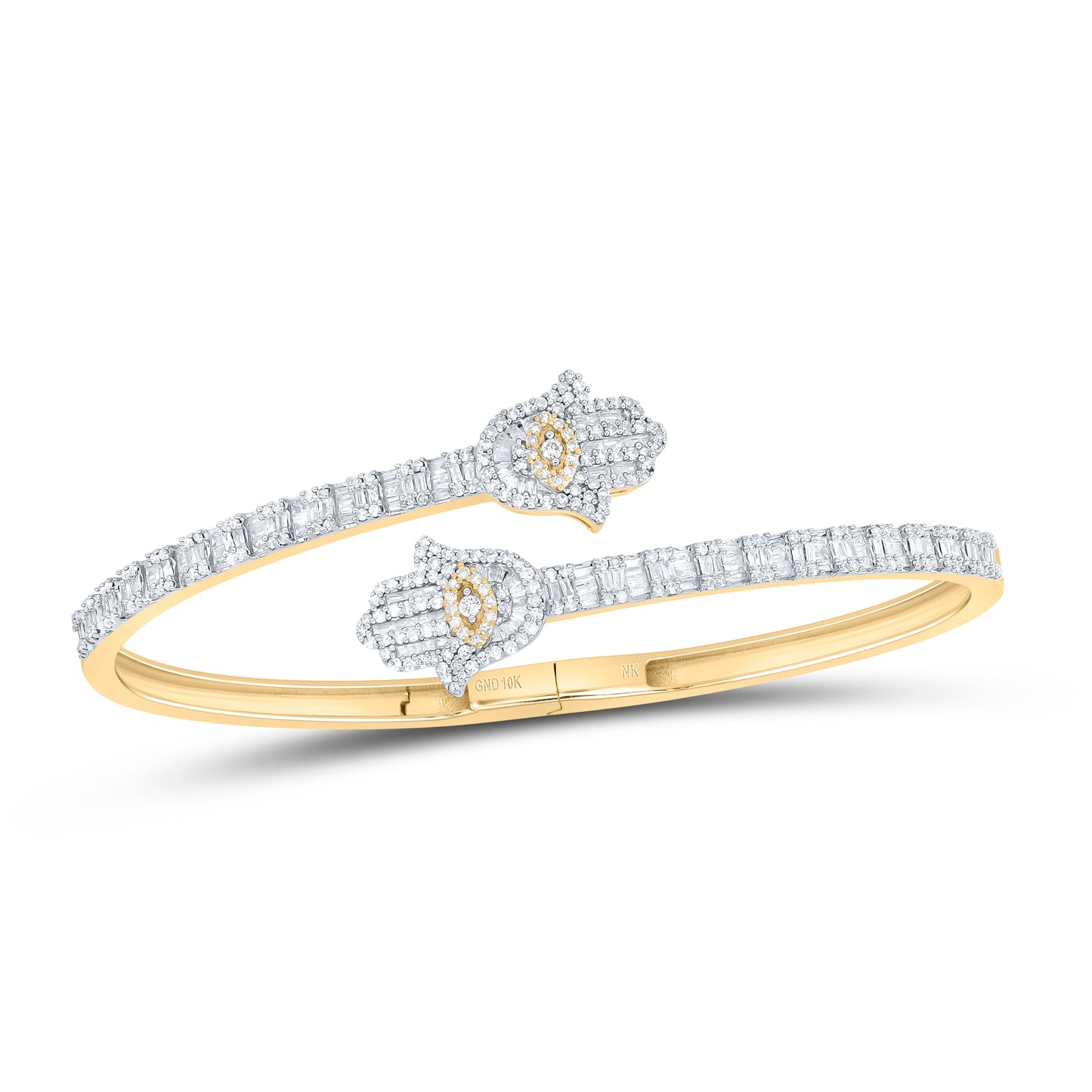 10kt Yellow Gold 1 5/8 Cttw Diamond Hamza Cuff Bangle (55x65 Mm)