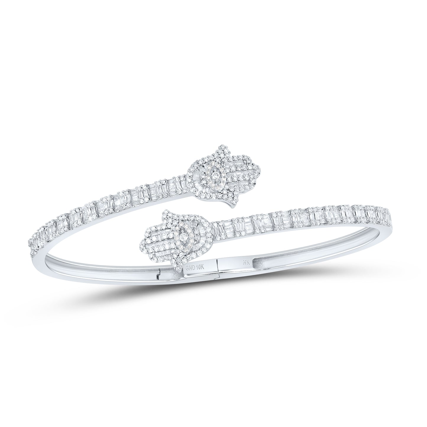 10kt White Gold 1 5/8 Cttw Diamond Hamza Cuff Bangle (55x65 Mm)