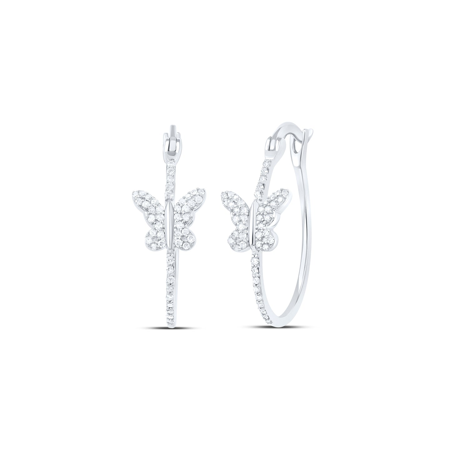 Sterling Silver 1/3 Cttw Diamond Butterfly Hoop Earring