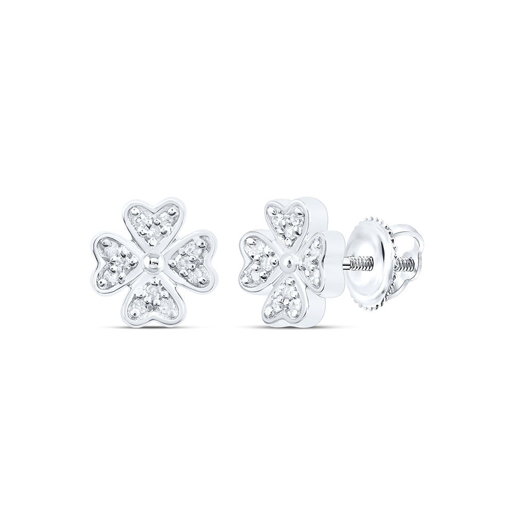 Sterling Silver 1/20 Cttw Diamond Flower Earring