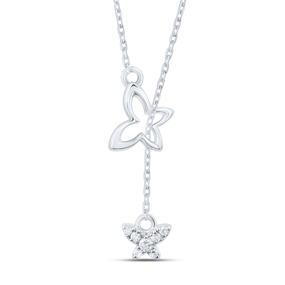 Sterling Silver 1/10 Cttw Diamond Butterfly Necklace, Length: 16 Inch