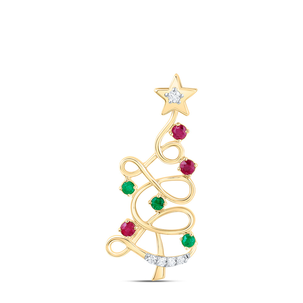 10kt Yellow Gold 0.03 Cttw Diamond and 1/20 Cttw Round-em,1/10 Cttw Round Ruby Natural Gem Pendant
