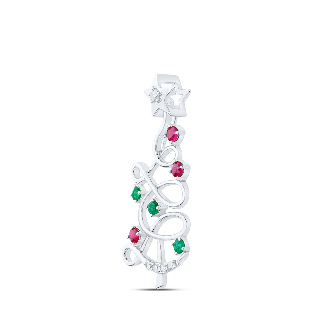10kt White Gold 0.03 Cttw Diamond and 1/20 Cttw Round-em,1/10 Cttw Round Ruby Natural Gem Pendant