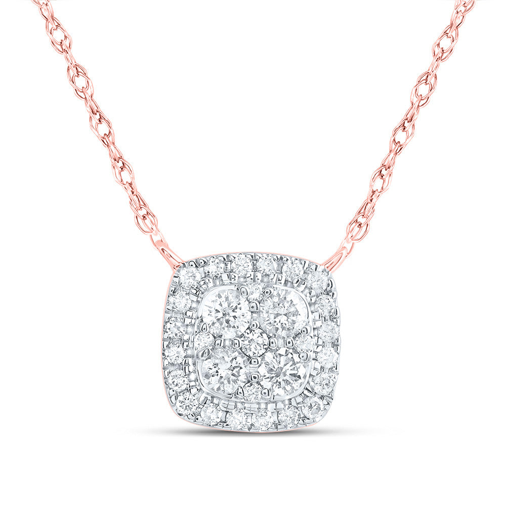 14kt Rose Gold 1/3 Cttw Diamond Fashion Cushion Necklace, Length: 18 Inch