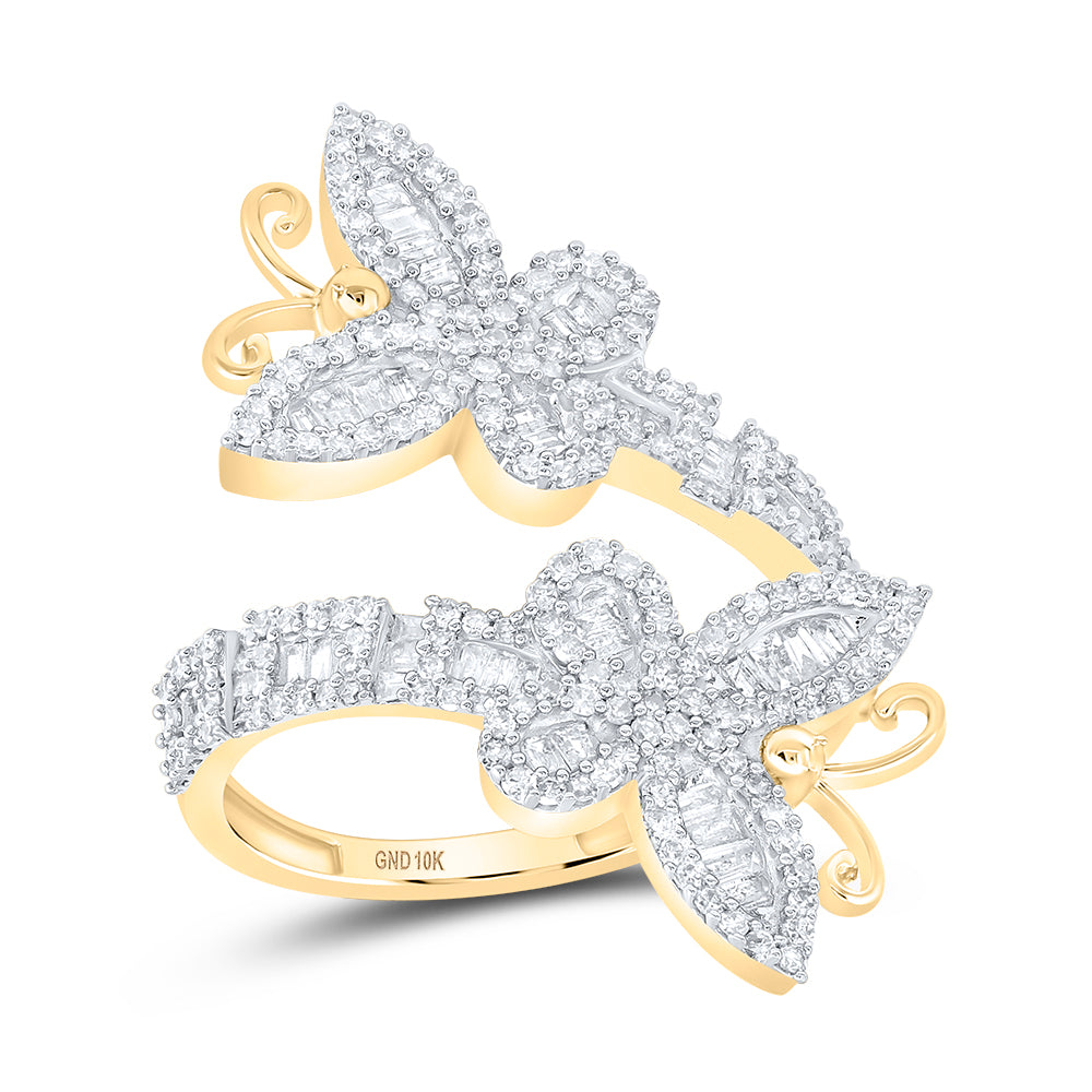 10kt Yellow Gold 1 Cttw Diamond Butterfly Ladies Cuff Wedding Engagement Anniversary Ring, Women Size: 5-9