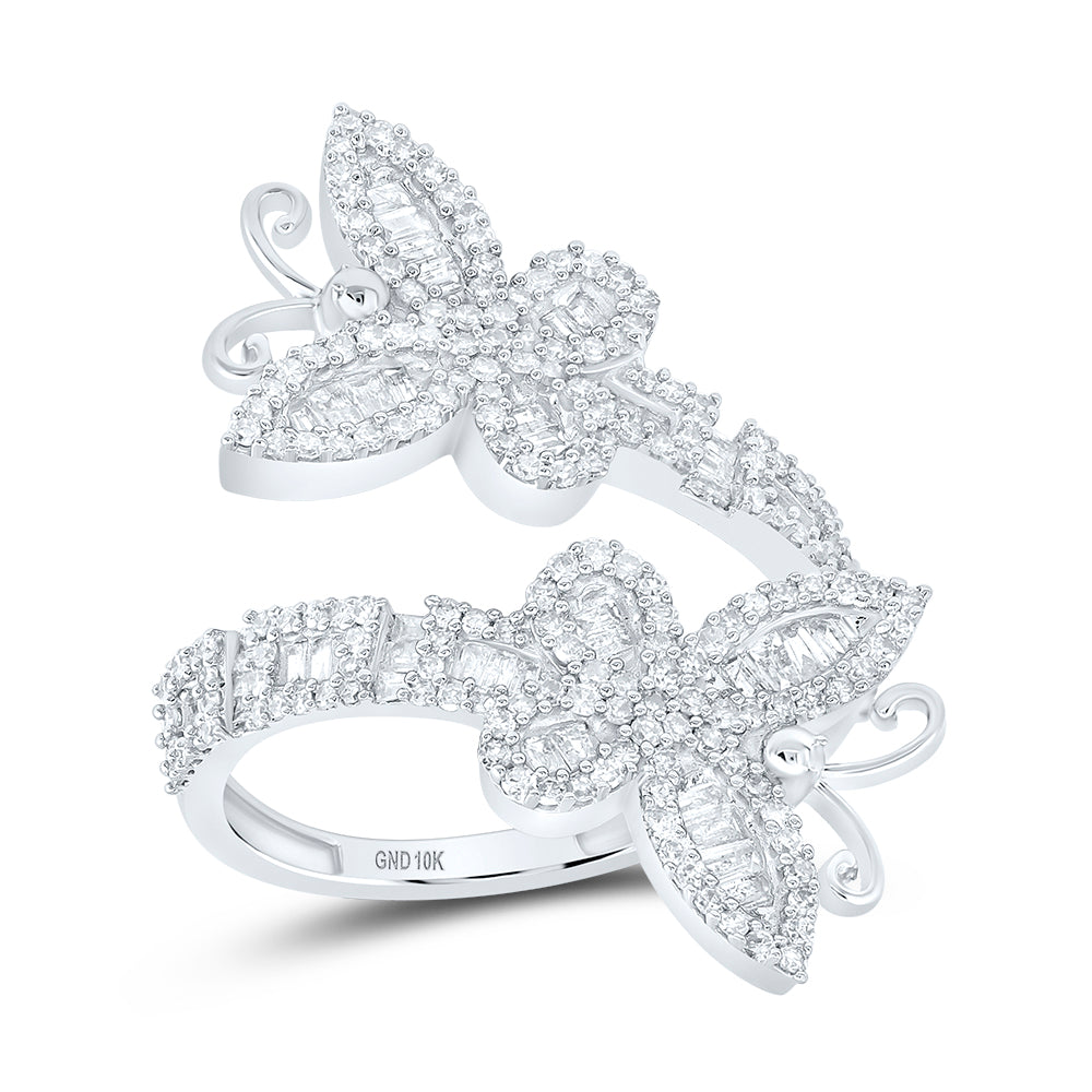 10kt White Gold 1 Cttw Diamond Butterfly Ladies Cuff Wedding Engagement Anniversary Ring, Women Size: 5-9