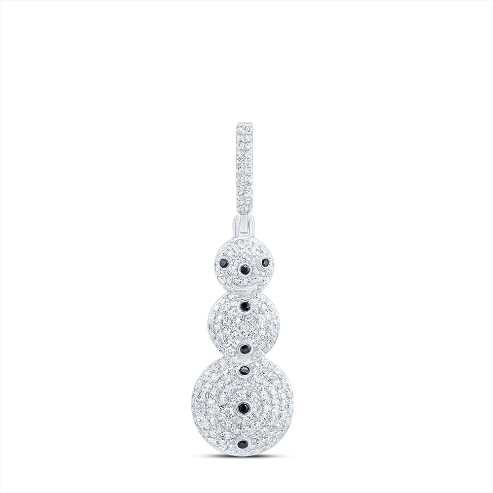 10kt White Gold 3/4 Cttw Diamond Round Black Diamond Fashion Snowman Pendant