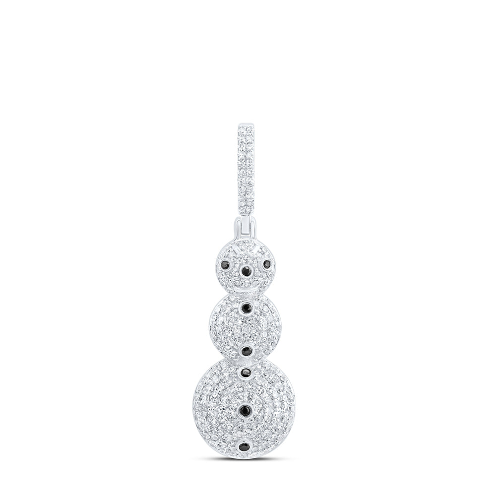 10kt White Gold 1 Cttw Diamond Round Black Diamond Fashion Snowman Pendant