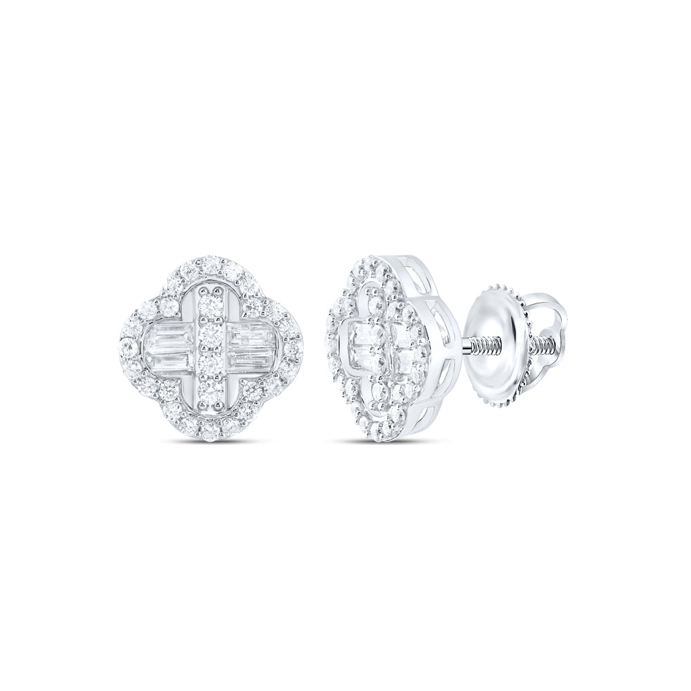 14K White Gold 1/2 Ctw Diamond Fashion Clover Baguette Earring