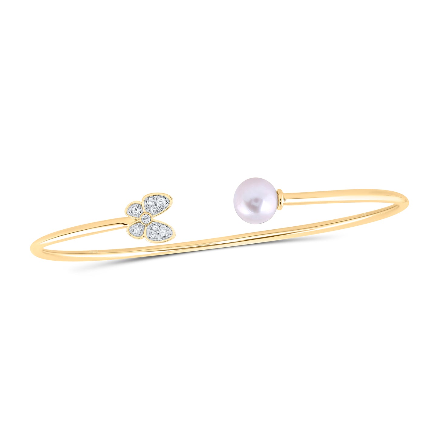 10kt Yellow Gold 1/12 Cttw Diamond 6mm-pearl Butterfly Ladies Bangle (60x48mm)