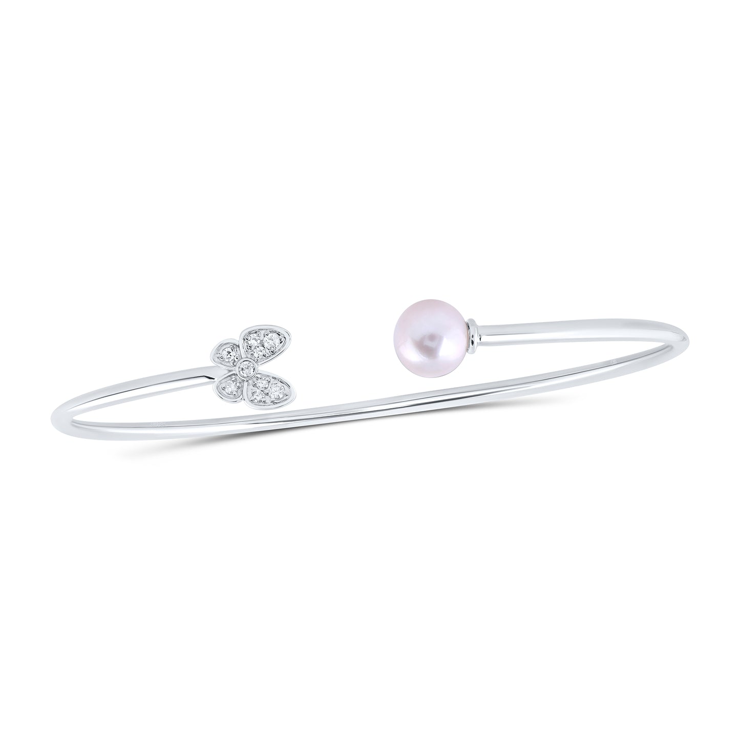 10kt White Gold 1/12 Cttw Diamond 6mm-pearl Butterfly Ladies Bangle (60x48mm)