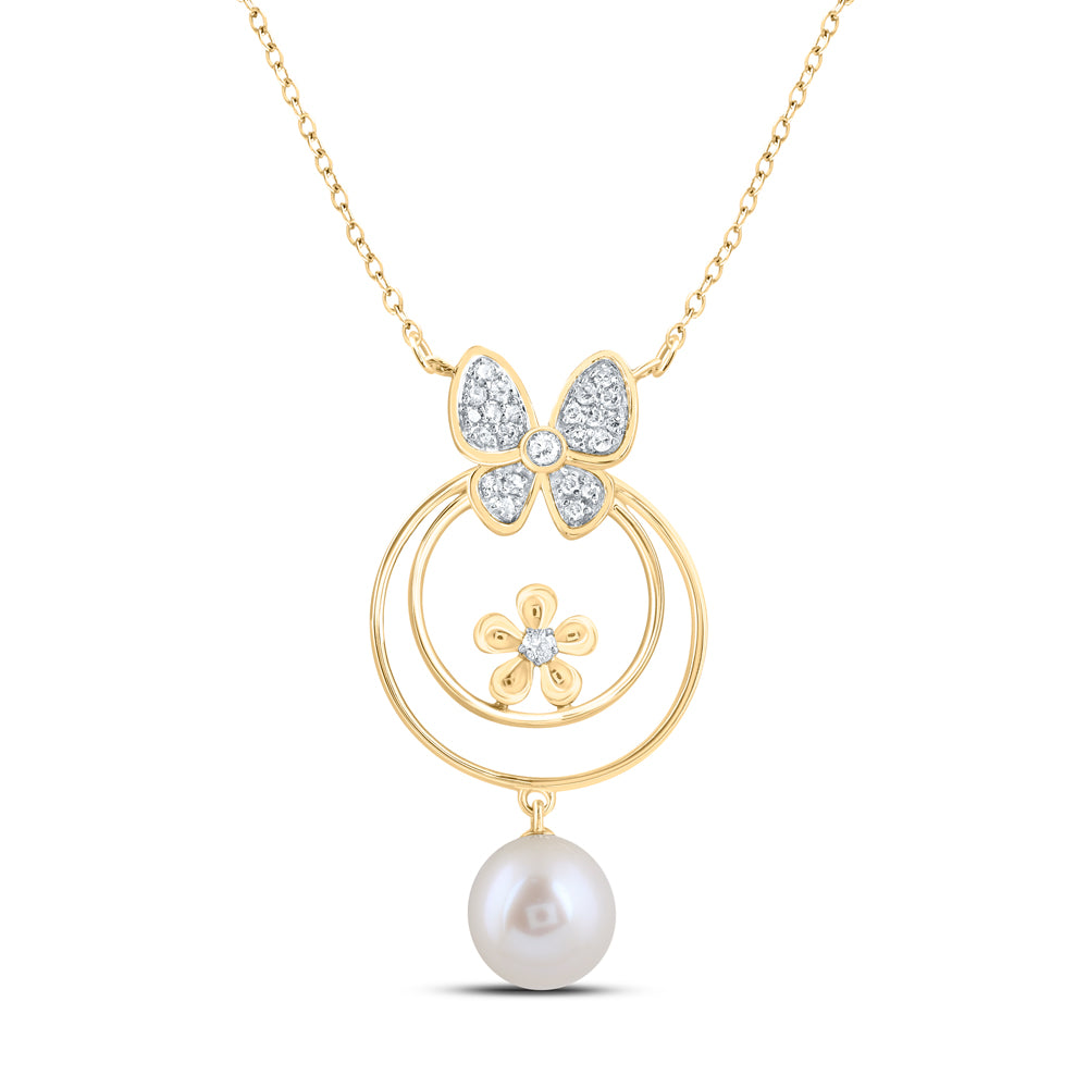 10kt Yellow Gold 1/8 Cttw Diamond 7mm-pearl Butterfly Necklace, Length: 18 Inch