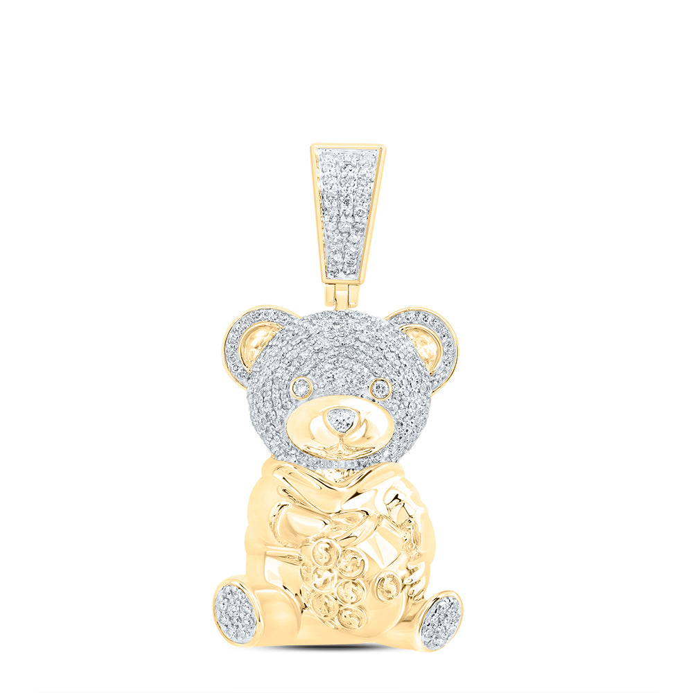 10kt Yellow Gold 1 Cttw Diamond Teddy Bear Mens Charm