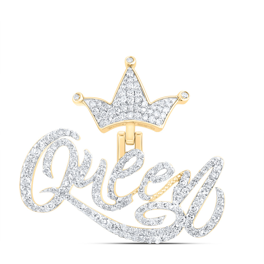 10kt Yellow Gold 3/4 Cttw Diamond Fashion " Queen" Crown Mens Charm