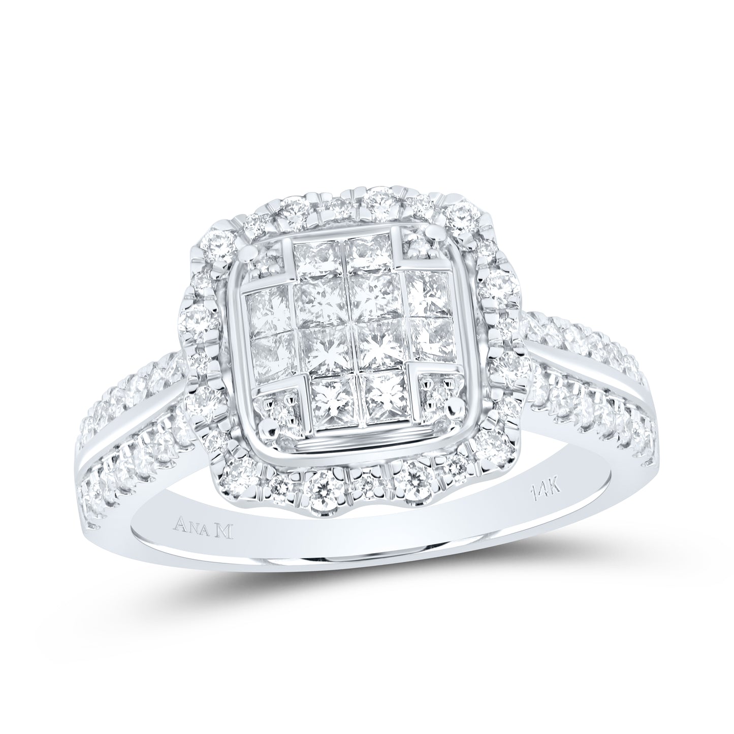 14kt White Gold 7/8 Cttw Diamond Fashion Cushion Wedding Engagement Anniversary Ring, Women Size: 5-9