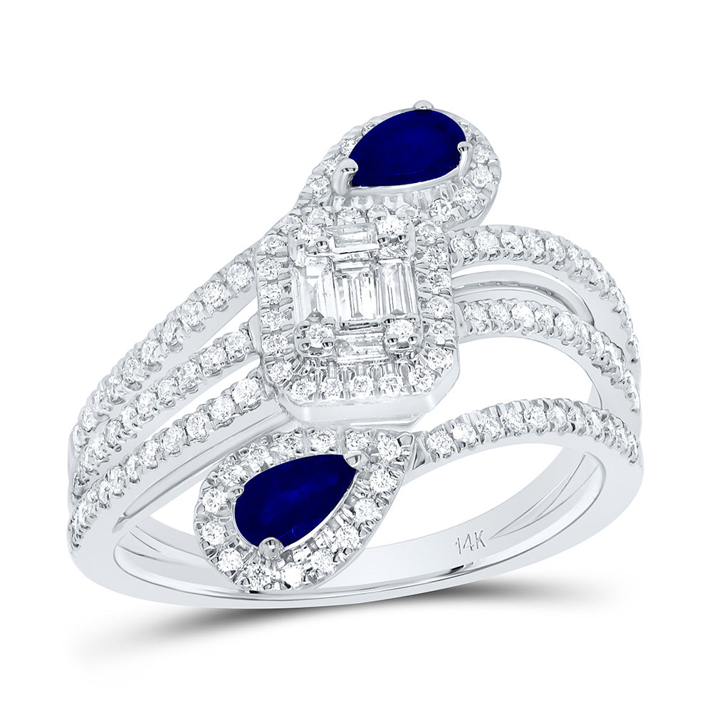 14kt White Gold 1/2 Cttw Diamond Ana M and 1/2 Cttw-ps Blue Sapphire Natural Wedding Engagement Anniversary Gem Ring, Women Size: 5-9