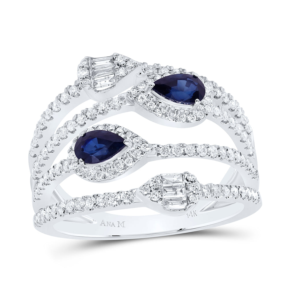 14kt White Gold 5/8 Cttw Diamond Ana M and 1/2 Cttw-ps Blue Sapphire Natural Wedding Engagement Anniversary Gem Ring, Women Size: 5-9
