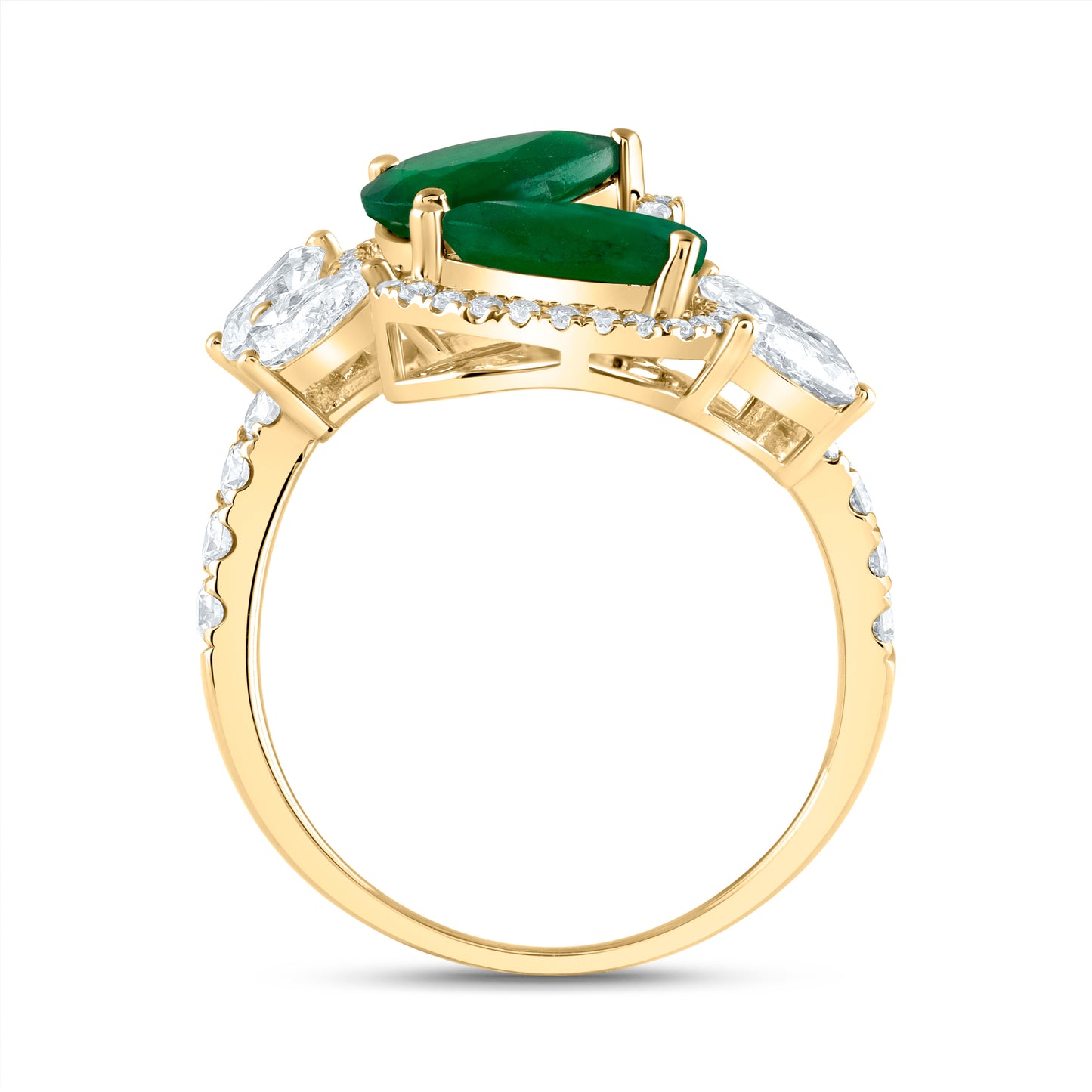 14kt Yellow Gold 1 3/8 Cttw Diamond Ana M and 1 7/8 Cttw Pear Emerald Natural Wedding Engagement Anniversary Gem Ring, Women Size: 5-9