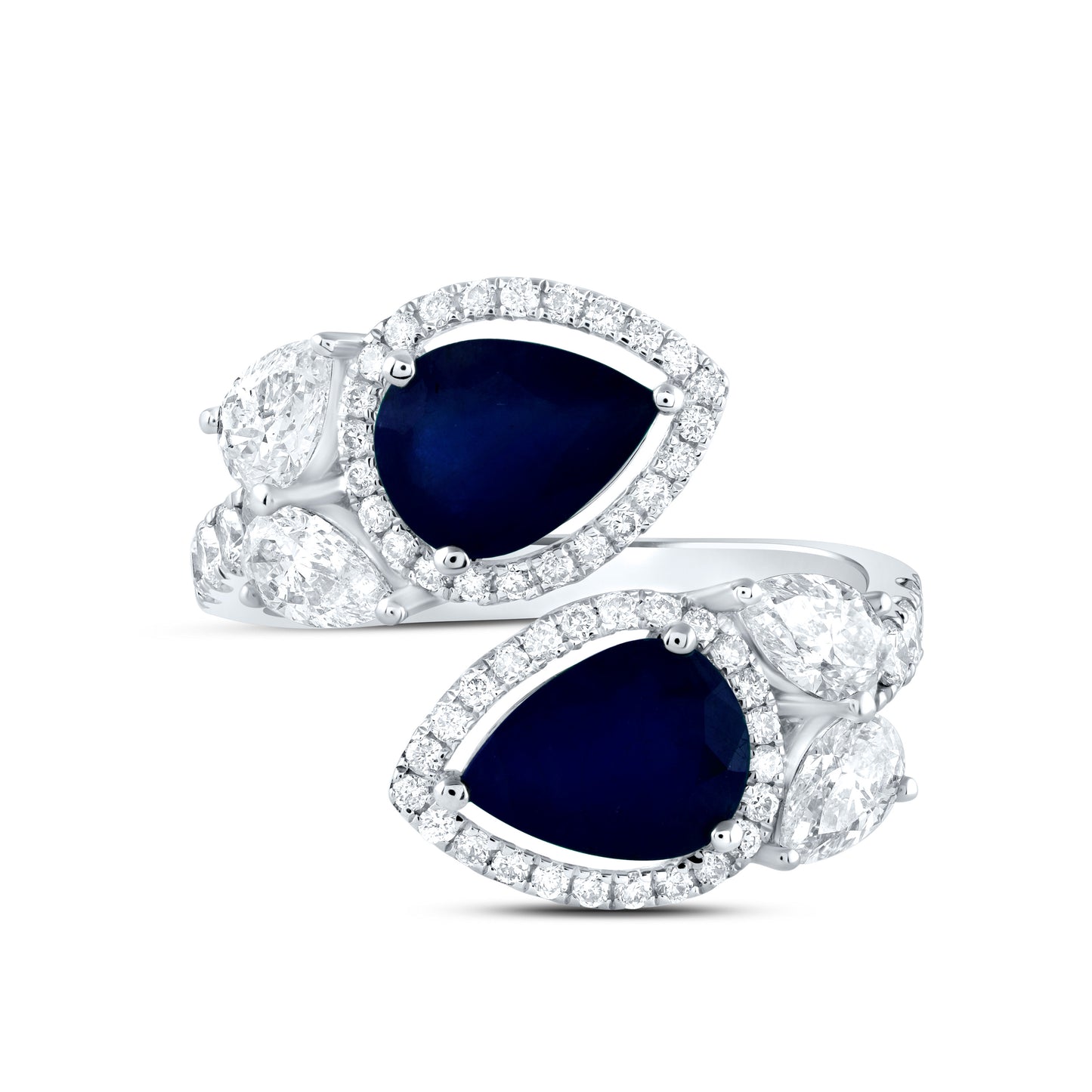 14kt White Gold 1 3/8 Cttw Diamond Ana M 2 5/8 Cttw Pear Blue Sapphire Natural Wedding Engagement Anniversary Gem Ring, Women Size: 5-9