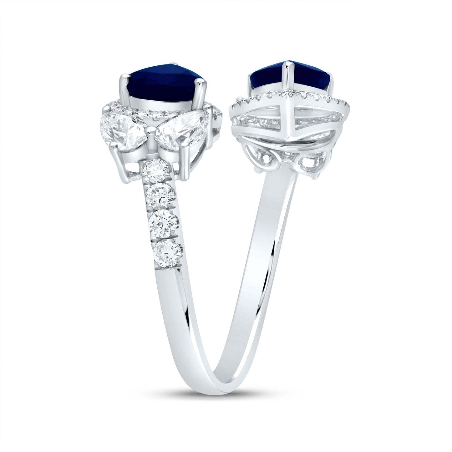 14kt White Gold 1 3/8 Cttw Diamond Ana M 2 5/8 Cttw Pear Blue Sapphire Natural Wedding Engagement Anniversary Gem Ring, Women Size: 5-9