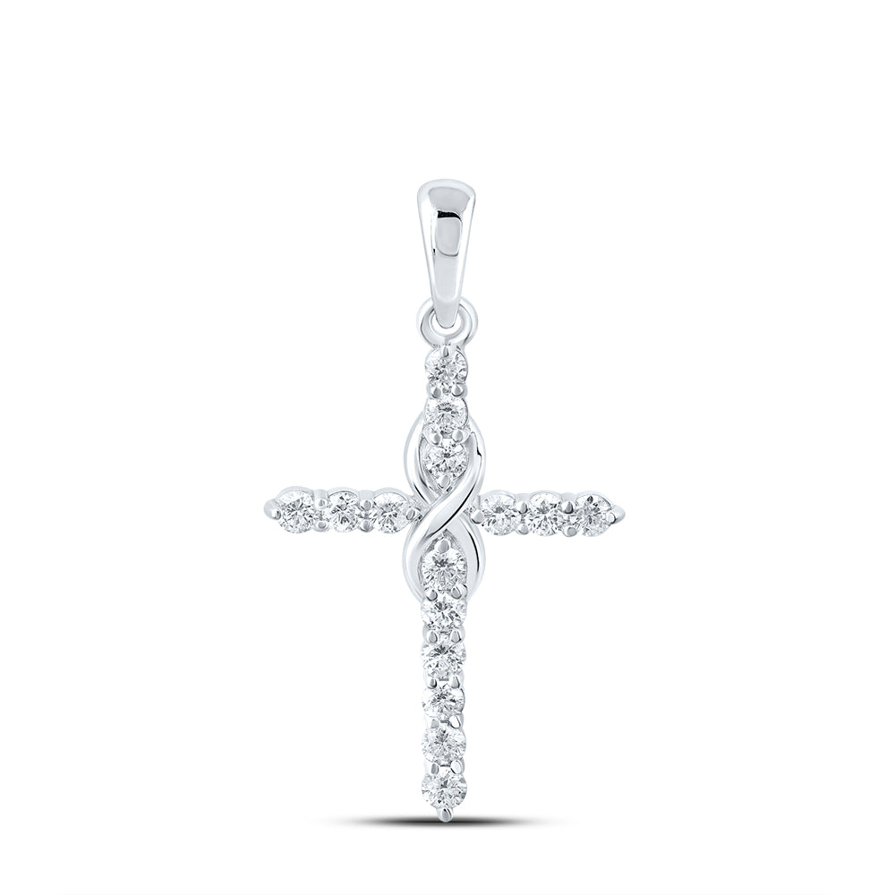 10kt White Gold 1/2 Cttw Diamond Fashion Cross Pendant