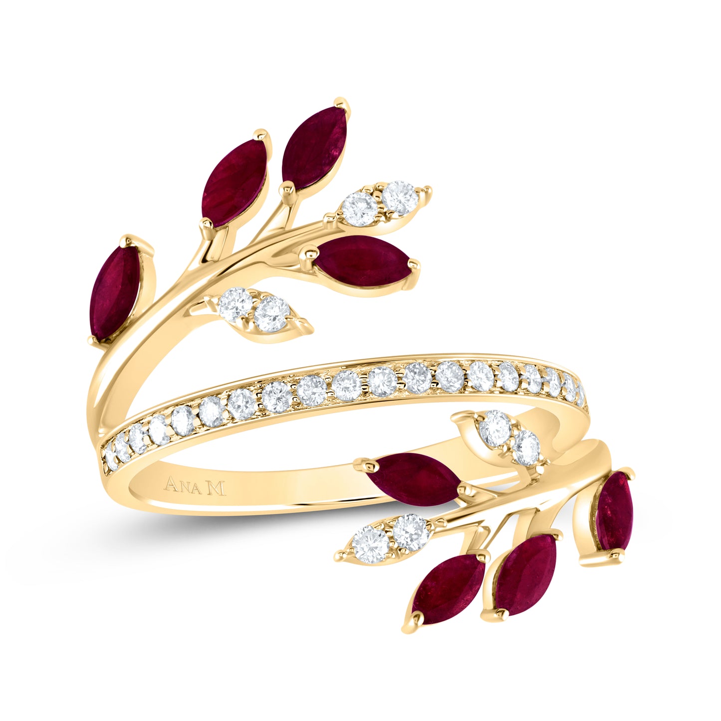 14kt Yellow Gold 1/4 Cttw Diamond Ana M 3/4 Cttw-mq Ruby Natural Gem Bridal Wedding Engagement Anniversary Ring, Women Size: 5-9