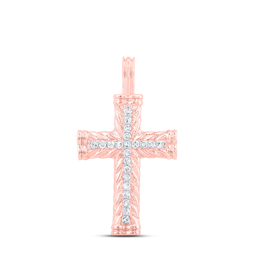 10kt Rose Gold 1/10 Cttw Diamond Cross Pendant