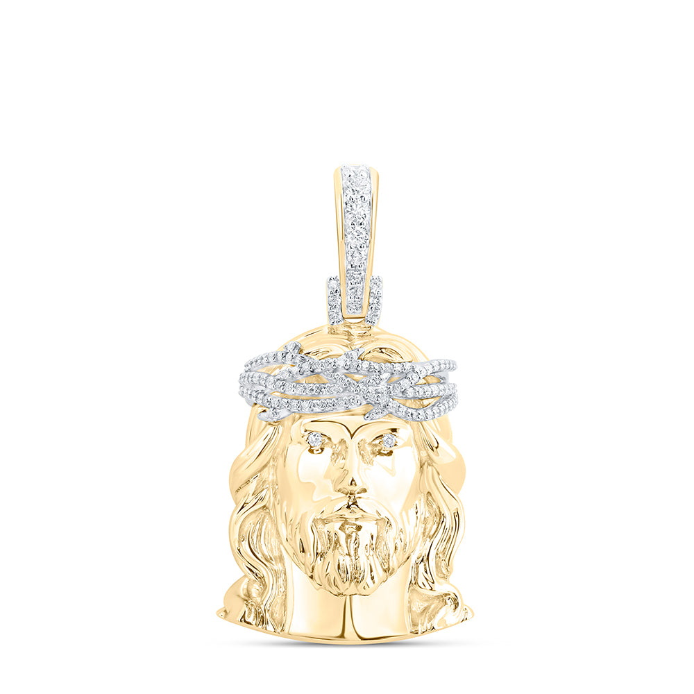 14kt Yellow Gold 1 1/5 Cttw Diamond Am Jesus Face Mens Charm