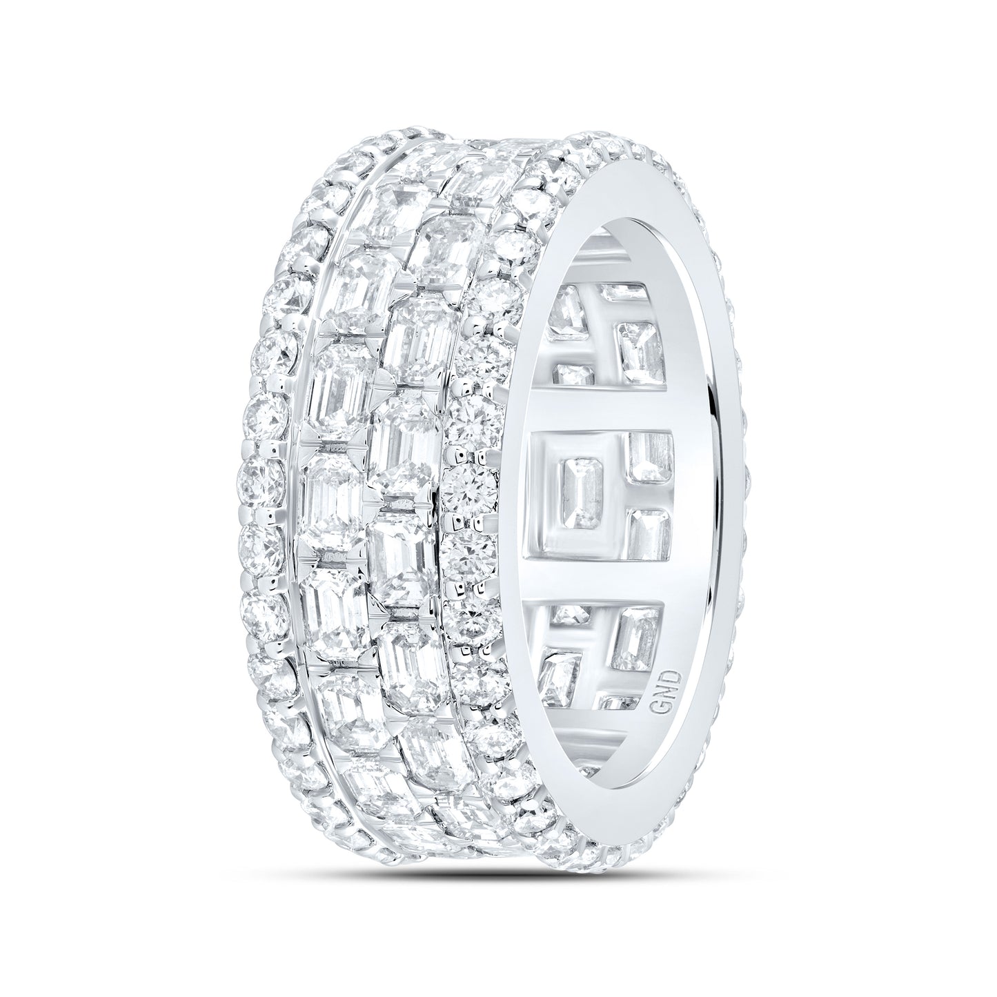 18Kt White Gold 4 7/8 Ctw Natural Diamond Emerald Anniversary Band, Womens Size: 5-9