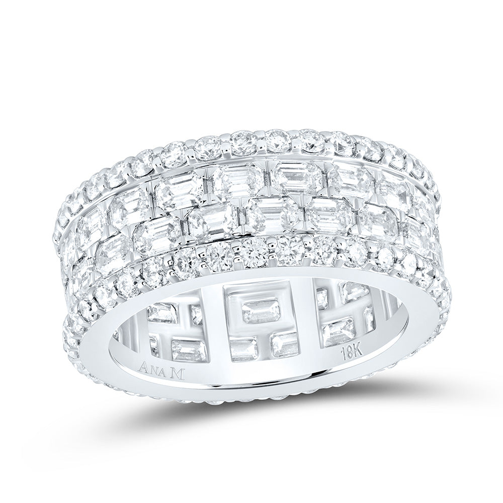 18Kt White Gold 4 7/8 Ctw Natural Diamond Emerald Anniversary Band, Womens Size: 5-9