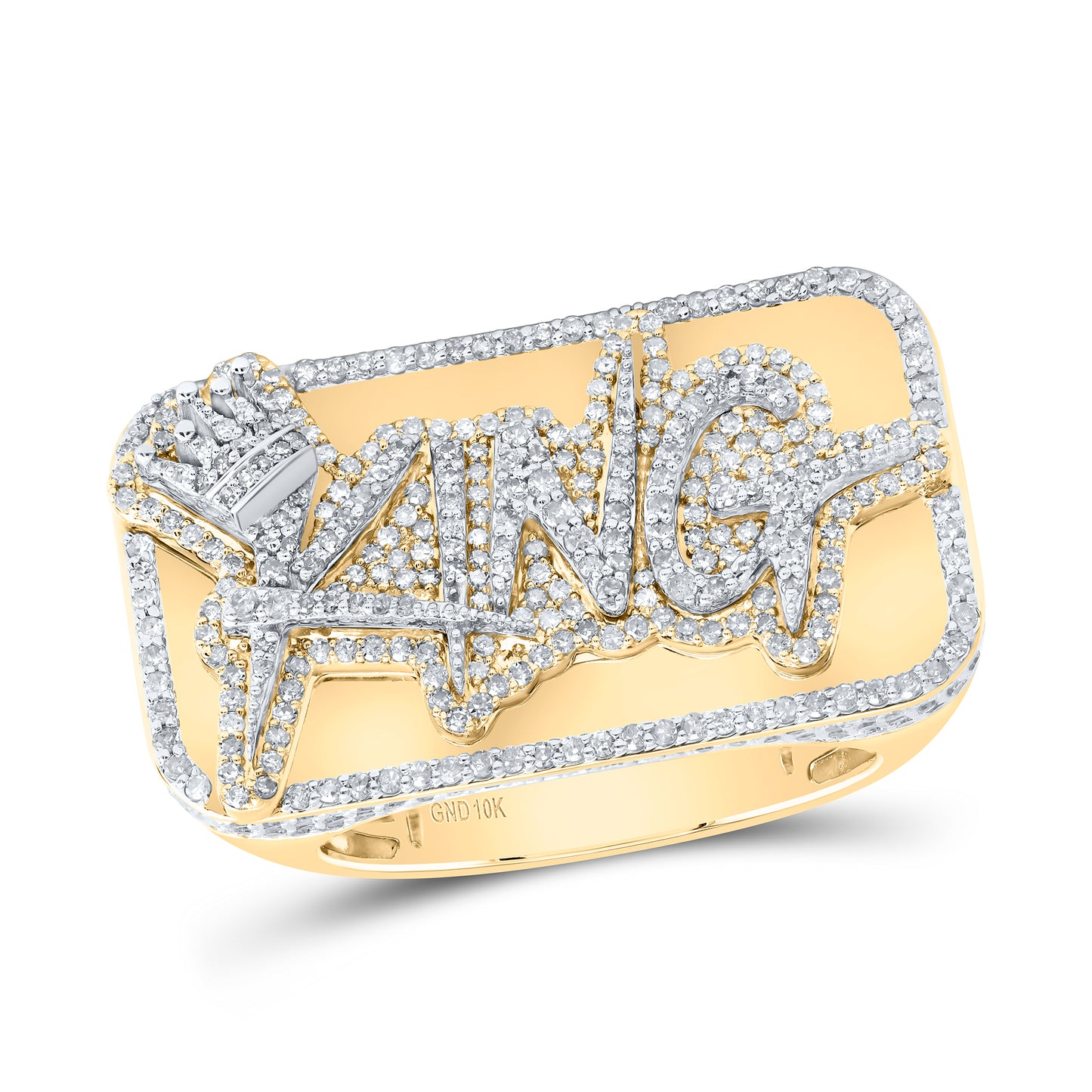 10k Yellow White Gold 2 Cttw Diamond " King" Crown Mens Ring, Men Size: 8-12