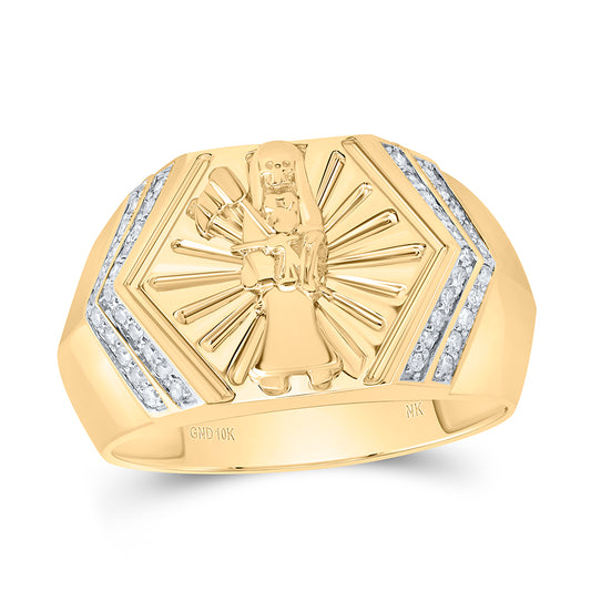 10kt Yellow Gold 1/4 Cttw Diamond Mens Ring, Men Size: 8-12