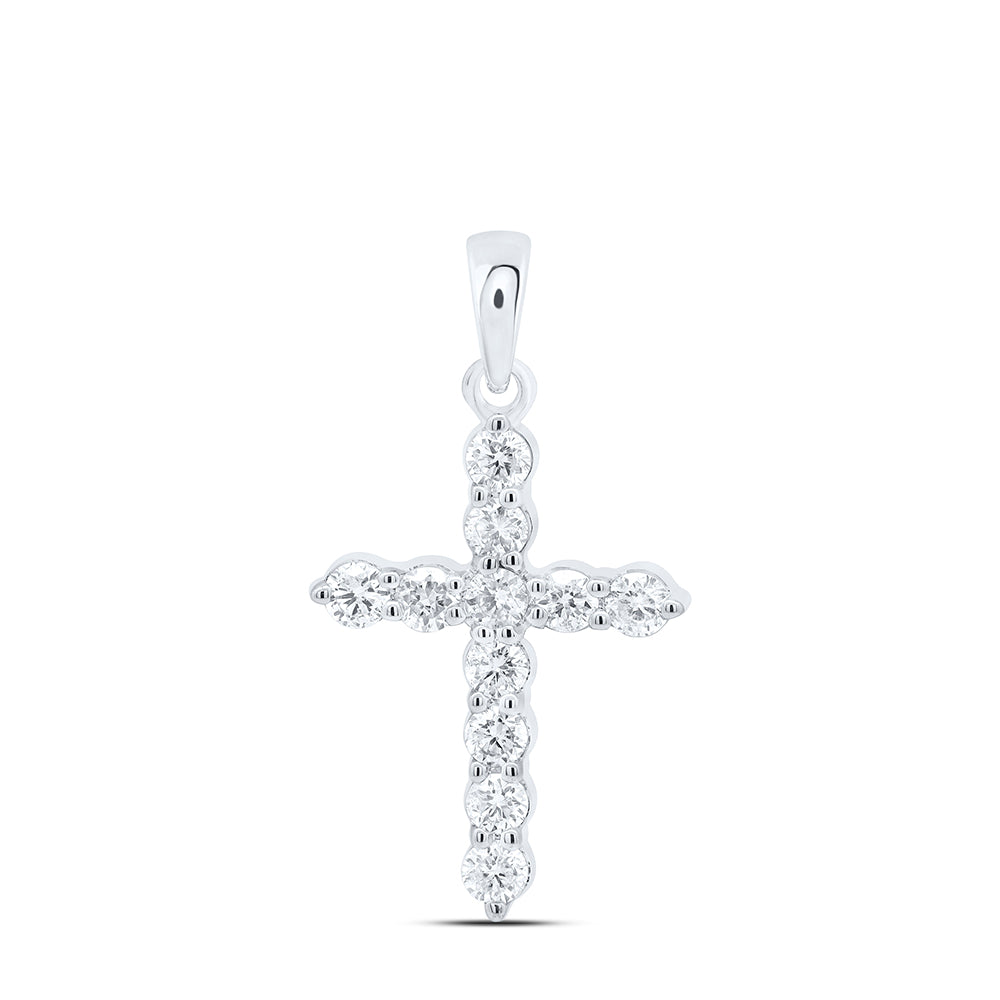 14K White Gold 1/2 Ctw Natural Diamond Fashion Cross Pendant